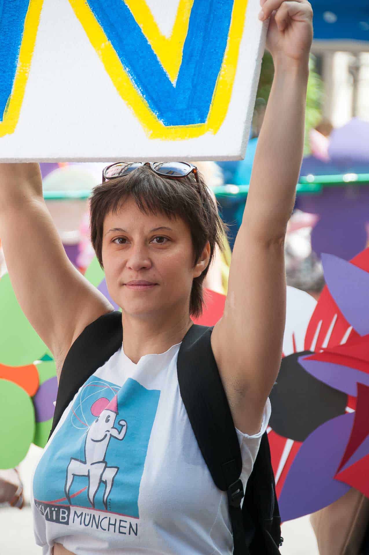 Olena representing Ukraine at Munich Pride